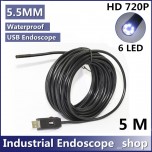 5m 5.5mm Mini USB Waterproof 720P HD Lens Endoscope Borescope Snake Inspection Camera with LED Light