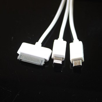  White color 1m 3in1 usb data sync charging cable cord line for samsung s3 s4 htc iphone
