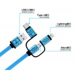 3in1 TPE USB 3 in 1 1M 8-pin Charging Data Transfer Cable For ios Android Typec