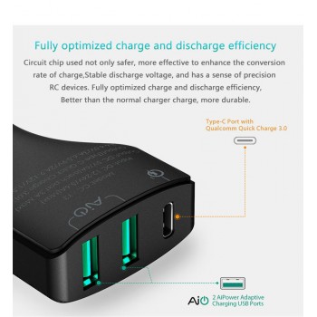Aukey CC-Y3 Quick Charge USB 3.0 Car Charger with Type-C + Dual AiPower Ports