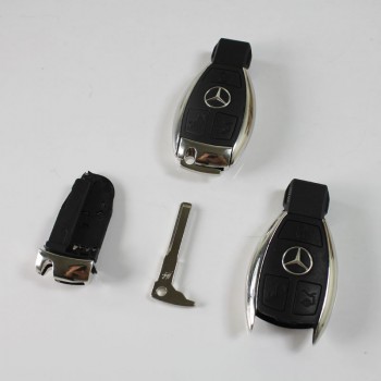 Mercedes Benz 3 button chrom smart key shell with battery clip clamp and blade (European style) S SL ML SLK CLK E   