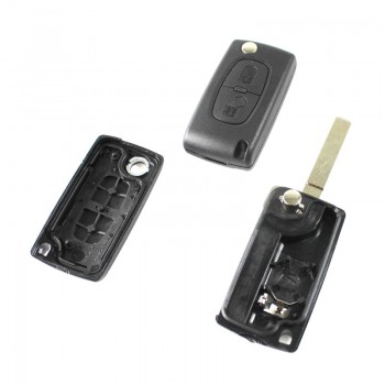 Peugeot 2 button flip remote key shell VA2/HU83(with battery frame)  