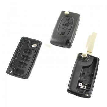 Citroen remote key shell 3 button flip (without groove but with battery frame)  